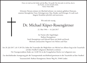 Traueranzeige von Michael Küper-Rosengärtner von  Gießener Anzeiger