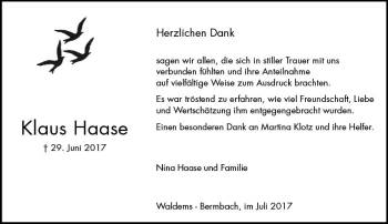 Traueranzeige von Klaus Haase von  Camberger Anzeiger