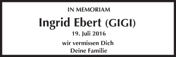 Traueranzeige von Ingrid Ebert von Trauerportal Rhein Main Presse