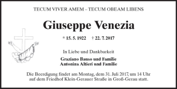 Traueranzeige von Giuseppe Venezia von Trauerportal Echo Online