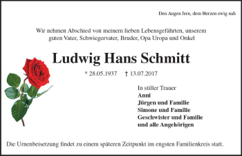 Traueranzeige von Ludwig Hans Schmitt von Trauerportal Echo Online