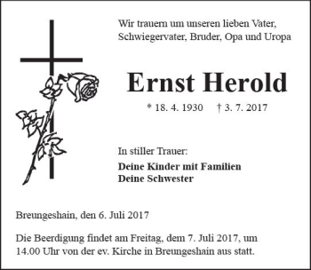 Traueranzeige von Ernst Herold von  Kreisanzeiger