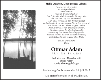 Traueranzeige von Ottmar Adam von  Gießener Anzeiger