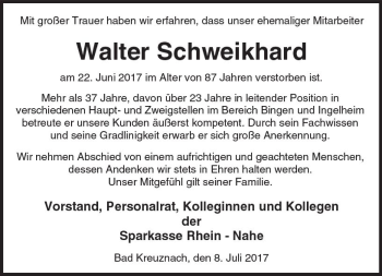 Traueranzeige von Walter Schweikhard von Trauerportal Rhein Main Presse