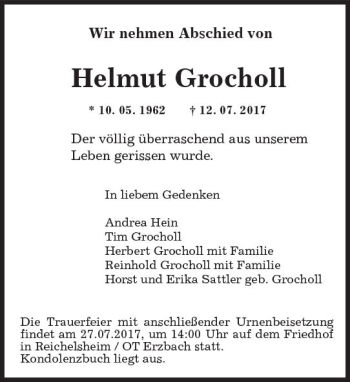 Traueranzeige von Helmut Grocholl von Trauerportal Rhein Main Presse