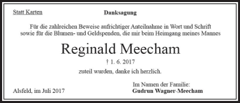 Traueranzeige von Reginald Meecham von VRM Trauer