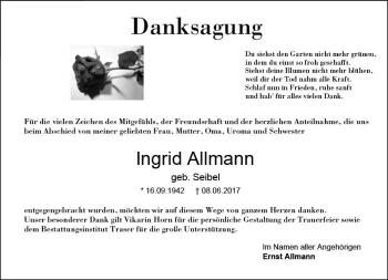 Traueranzeige von Ingrid Allmann von Trauerportal Echo Online