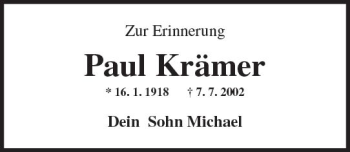 Traueranzeige von Paul Krämer von Trauerportal Rhein Main Presse