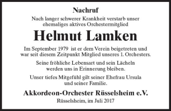 Traueranzeige von Helmut Lamken von Trauerportal Rhein Main Presse
