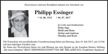 Traueranzeige von Philipp Essinger von Trauerportal Echo Online