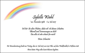 Traueranzeige von Sybille Wahl von Trauerportal Rhein Main Presse