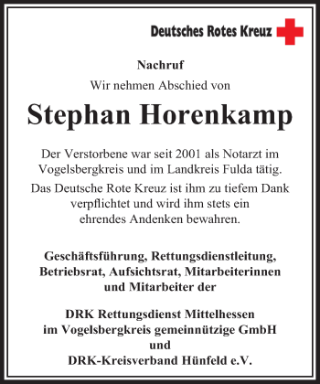 Traueranzeige von Stephan Horenkamp von VRM Trauer