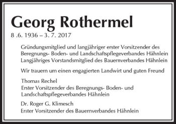 Traueranzeige von Georg Rothermel von Trauerportal Echo Online