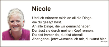 Traueranzeige von Nicole Rabanus von Trauerportal Echo Online