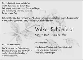 Traueranzeige von Volker Schönfeldt von Trauerportal Echo Online