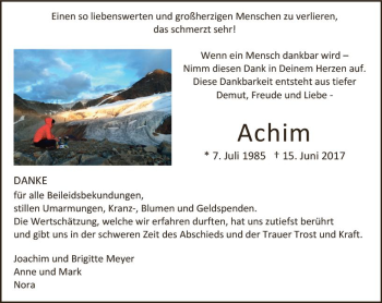 Traueranzeige von Achim Meyer von Trauerportal Rhein Main Presse