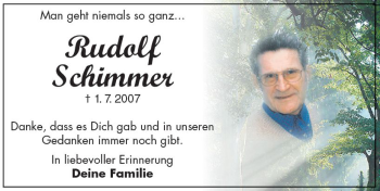 Traueranzeige von Rudolf Schimmer von VRM Trauer