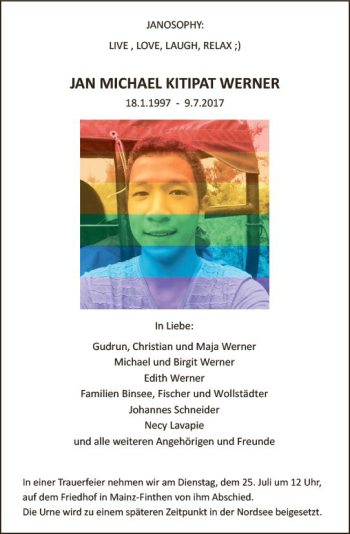 Traueranzeige von Jan Michael Kitipat Werner von Trauerportal Rhein Main Presse
