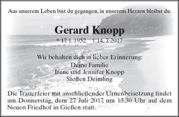 Traueranzeige von Gerard Knopp von  Gießener Anzeiger
