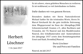 Traueranzeige von Herbert Löschner von Trauerportal Rhein Main Presse