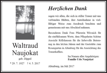 Traueranzeige von Waltraud Naujokat von VRM Trauer