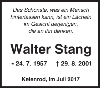 Traueranzeige von Walter Stang von  Kreisanzeiger