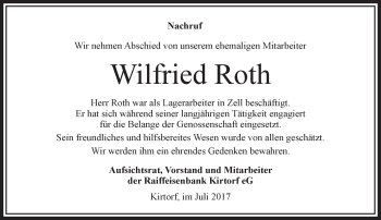 Traueranzeige von Wilfried Roth von VRM Trauer