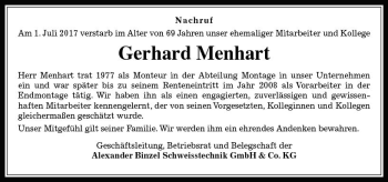 Traueranzeige von Gerhard Menhart von  Gießener Anzeiger