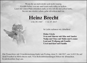 Traueranzeige von Heinz Brecht von Trauerportal Echo Online
