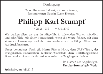 Traueranzeige von Philipp Karl Stumpf von Trauerportal Rhein Main Presse