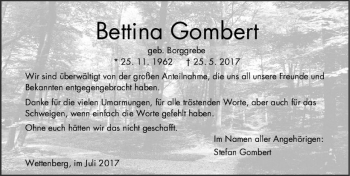 Traueranzeige von Bettina Gombert von  Gießener Anzeiger