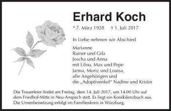 Traueranzeige von Erhard Koch von  Usinger Anzeiger