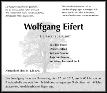 Traueranzeige von Wolfgang Eifert von VRM Trauer