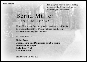 Traueranzeige von Bernd Müller von VRM Trauer