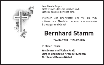Traueranzeige von Bernhard Stamm von Trauerportal Rhein Main Presse