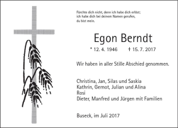 Traueranzeige von Egon Berndt von  Gießener Anzeiger