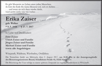 Traueranzeige von Erika Zaiser von Trauerportal Rhein Main Presse