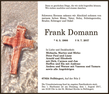 Traueranzeige von Frank Domann von Trauerportal Rhein Main Presse