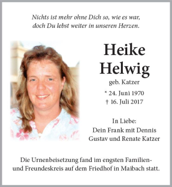 Traueranzeige von Heike Helwig von  Usinger Anzeiger