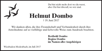 Traueranzeige von Helmut Dombo von Trauerportal Rhein Main Presse