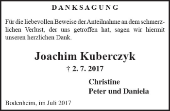 Traueranzeige von Joachim Kuberczyk von Trauerportal Rhein Main Presse