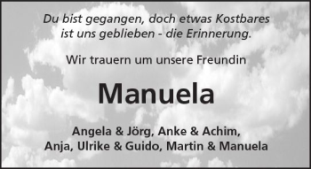 Traueranzeige von Manuela  von  Kreisanzeiger