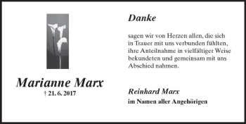 Traueranzeige von Marianne Marx von Trauerportal Rhein Main Presse