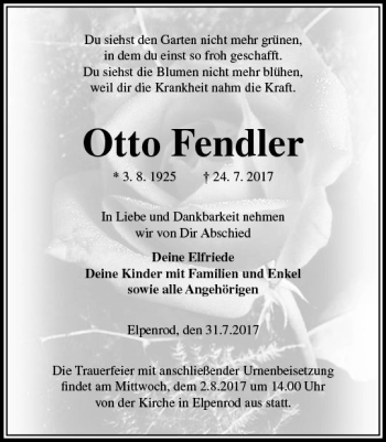 Traueranzeige von Otto Fendler von VRM Trauer