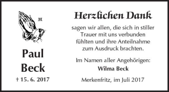Traueranzeige von Paul Beck von  Kreisanzeiger