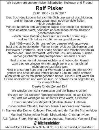 Traueranzeige von Ralf Pisker von Trauerportal Rhein Main Presse