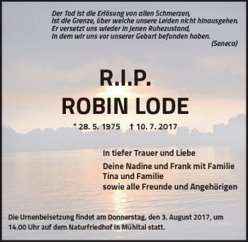 Traueranzeige von Robin Lode von Trauerportal Echo Online