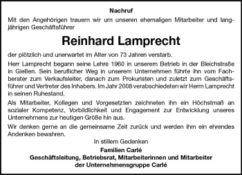 Traueranzeige von Reinhard Lamprecht von  Gießener Anzeiger