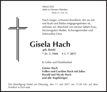 Traueranzeige von Gisela Hach von Trauerportal Rhein Main Presse