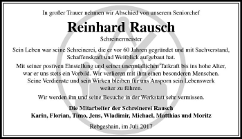 Traueranzeige von Reinhard Rausch von VRM Trauer